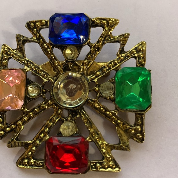 Vintage Maltese  Cross Brooch Rhinestone* - Picture 2 of 4